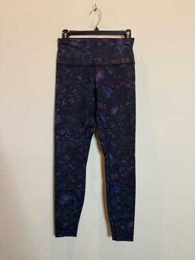 lululemon athletica Black Floral Print Leggings with Purple floral Accents